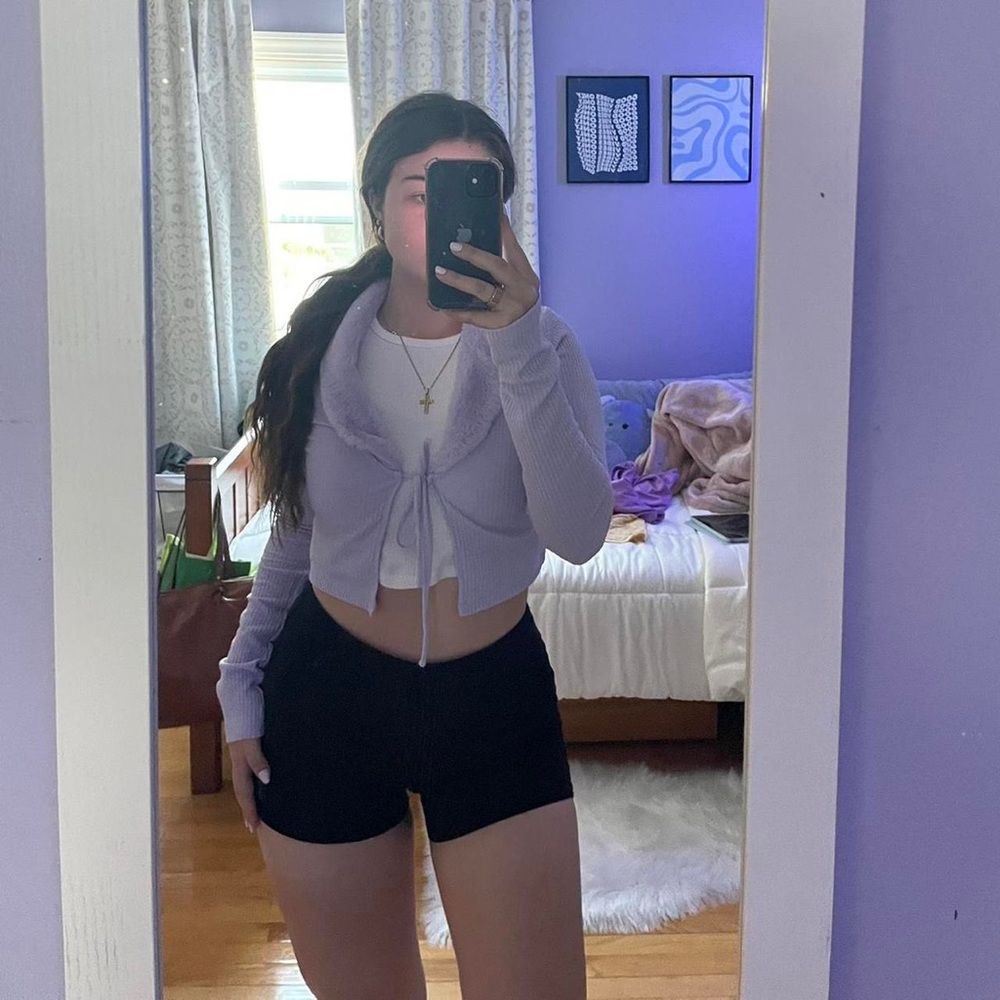 Purple front tie sweater